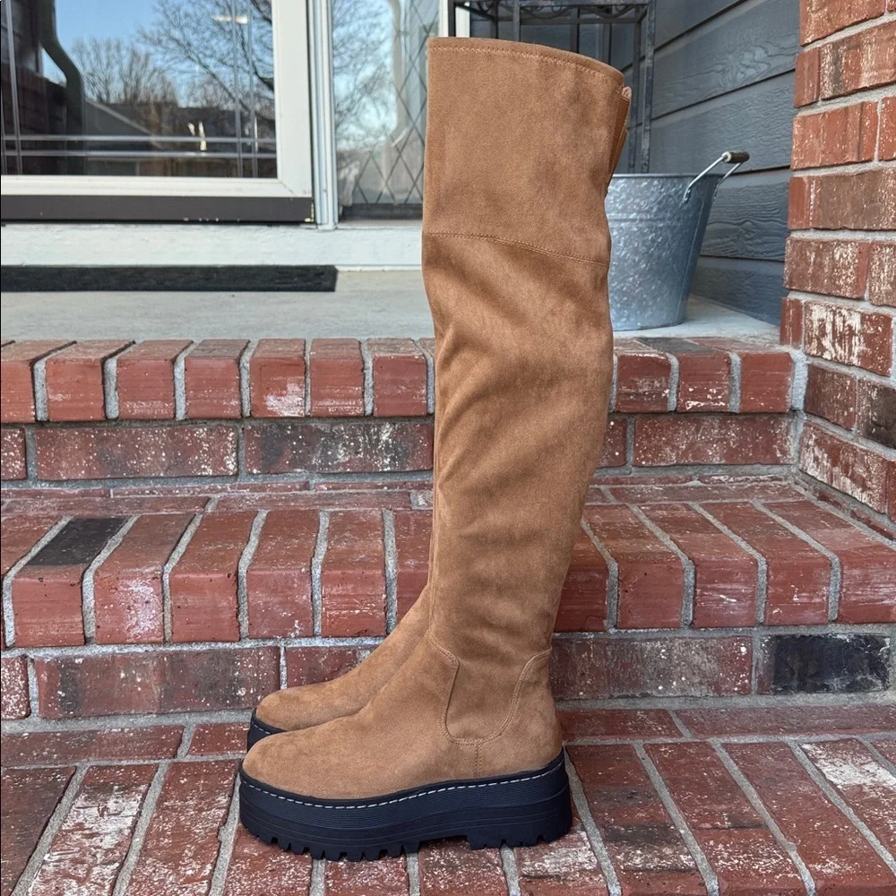 Marc Fisher Milphilly2 Over the Knee Boots Brown Tan Lug Sole Platform Size 8M